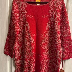 Ruby Rd. Red and Silver Patterned Tunic Sweater